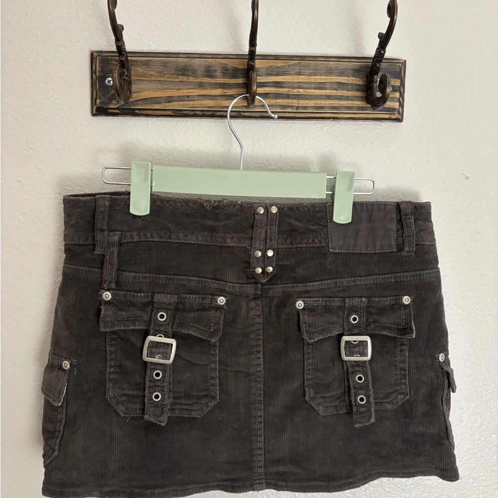 Black Corduroy Mini Skirt with Studded Pockets - Picture 2 of 4